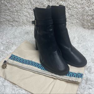 Tory Burch Womens Size 7 Black Leather Mid Ankle Boots